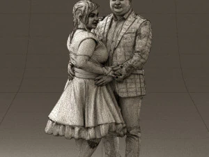 man in suit hugs woman in green 0628 3D Model