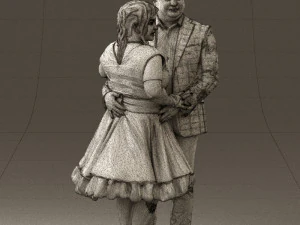 man in suit hugs woman in green 0628 3D Model
