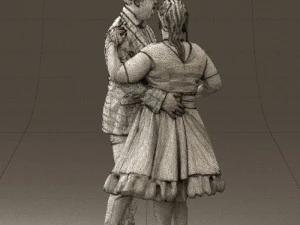 man in suit hugs woman in green 0628 3D Model