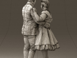 man in suit hugs woman in green 0628 3D Модель