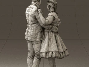 man in suit hugs woman in green 0628 3D Model