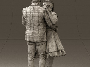 man in suit hugs woman in green 0628 3D Модель