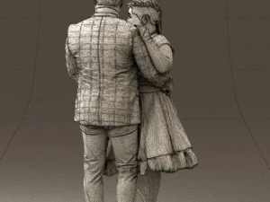 man in suit hugs woman in green 0628 3D Model