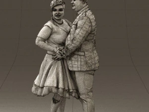man in suit hugs woman in green 0628 3D Model