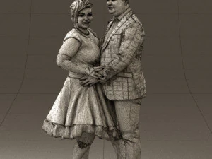 man in suit hugs woman in green 0628 3D Model