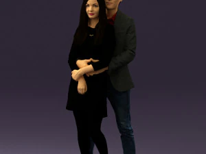 灰色の服を着た男が女性を抱きしめる 0629 3Dモデル