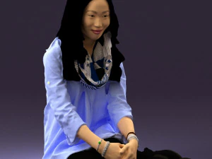 woman in white blue shirt seat 0631 3D Model