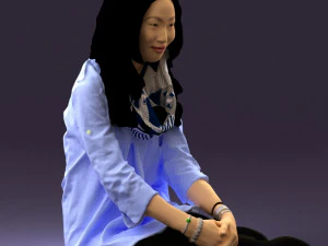 woman in white blue shirt seat 0631 3D Model