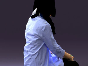 woman in white blue shirt seat 0631 3D Model