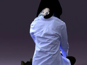 woman in white blue shirt seat 0631 3D Model