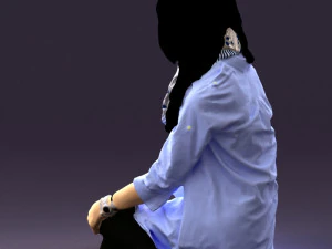 woman in white blue shirt seat 0631 3D Model
