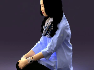 woman in white blue shirt seat 0631 3D Model