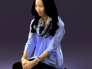 woman in white blue shirt seat 0631 3D Model