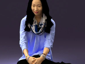 woman in white blue shirt seat 0631 3D Model