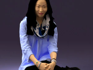woman in white blue shirt seat 0631 3D Model