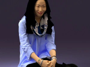 woman in white blue shirt seat 0631 3D Model