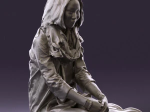 woman in white blue shirt seat 0631 3D Model