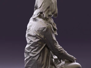woman in white blue shirt seat 0631 3D Model