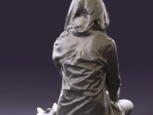woman in white blue shirt seat 0631 3D Model
