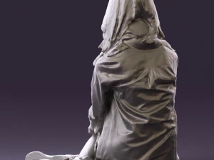 woman in white blue shirt seat 0631 3D Model