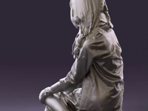woman in white blue shirt seat 0631 3D Model
