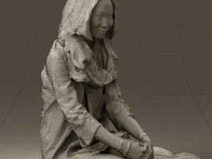 woman in white blue shirt seat 0631 3D Model