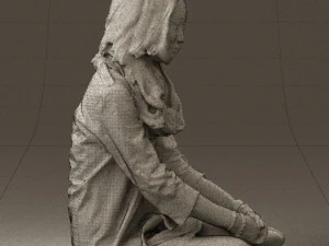 woman in white blue shirt seat 0631 3D Model
