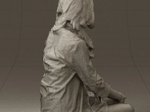 woman in white blue shirt seat 0631 3D Model