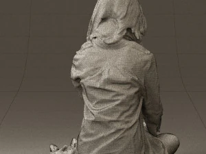 woman in white blue shirt seat 0631 3D Model