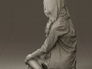 woman in white blue shirt seat 0631 3D Model