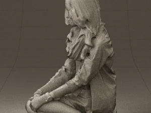 woman in white blue shirt seat 0631 3D Model