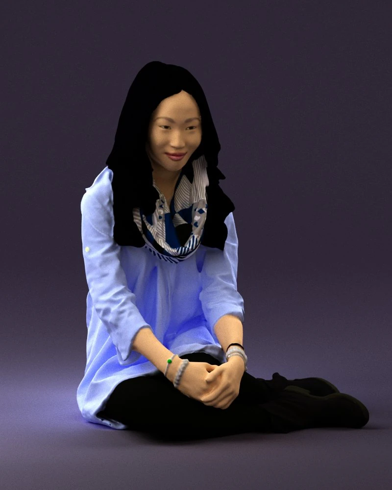 woman in white blue shirt seat 0631 3d print ready 3D Print Model .c4d .max .obj .3ds .fbx .stl .blend