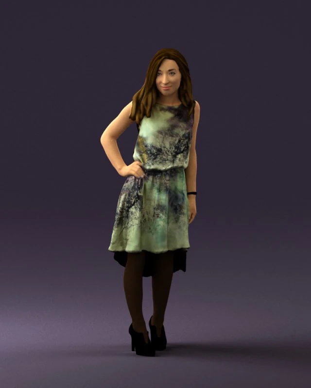 Frau im steinschwarzen Kleid 0632 3D Modell .c4d .max .obj .3ds .fbx .stl .blend 