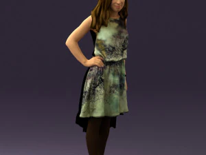 Frau im steinschwarzen Kleid 0632 3D Modell