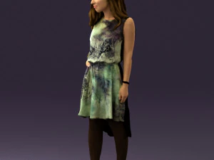 Frau im steinschwarzen Kleid 0632 3D Modell