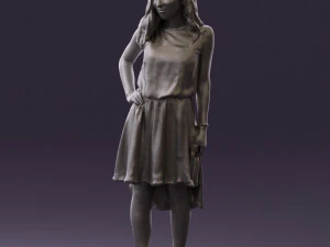 Frau im steinschwarzen Kleid 0632 3D Modell