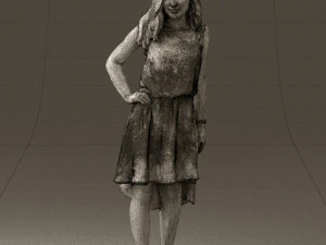 Frau im steinschwarzen Kleid 0632 3D Modell