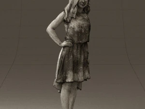 Frau im steinschwarzen Kleid 0632 3D Modell