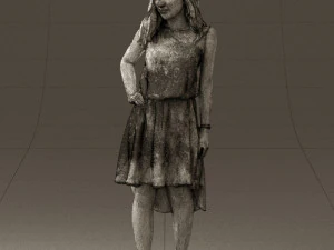 Frau im steinschwarzen Kleid 0632 3D Modell