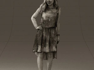 Frau im steinschwarzen Kleid 0632 3D Modell