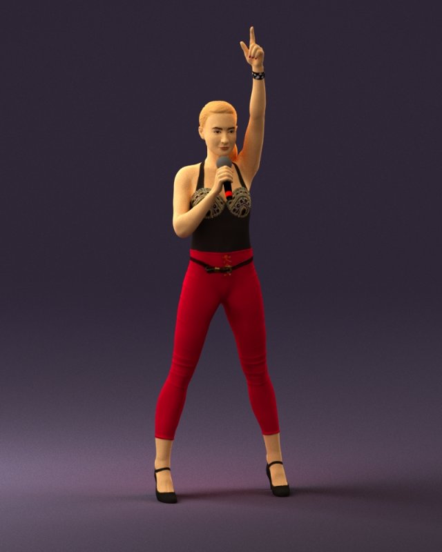 woman in red legents and microphone 0633 Modelo 3D .c4d .max .obj .3ds .fbx .stl .blend 