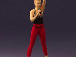 woman in red legents and microphone 0633 3D Model