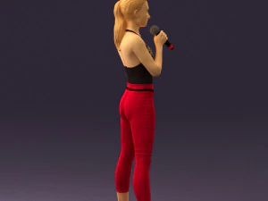 woman in red legents and microphone 0633 3D Model