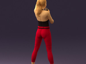 woman in red legents and microphone 0633 Modelo 3D