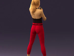 woman in red legents and microphone 0633 3D Model