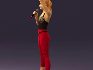 woman in red legents and microphone 0633 3D Model