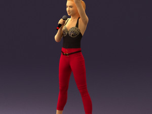 woman in red legents and microphone 0633 Modelo 3D