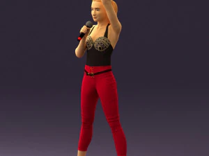 woman in red legents and microphone 0633 3D Model