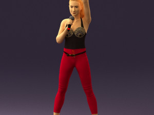 woman in red legents and microphone 0633 Modelo 3D