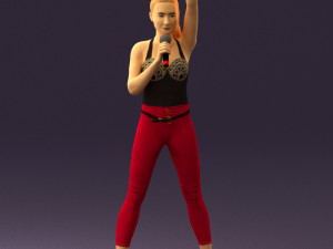 woman in red legents and microphone 0633 Modelo 3D